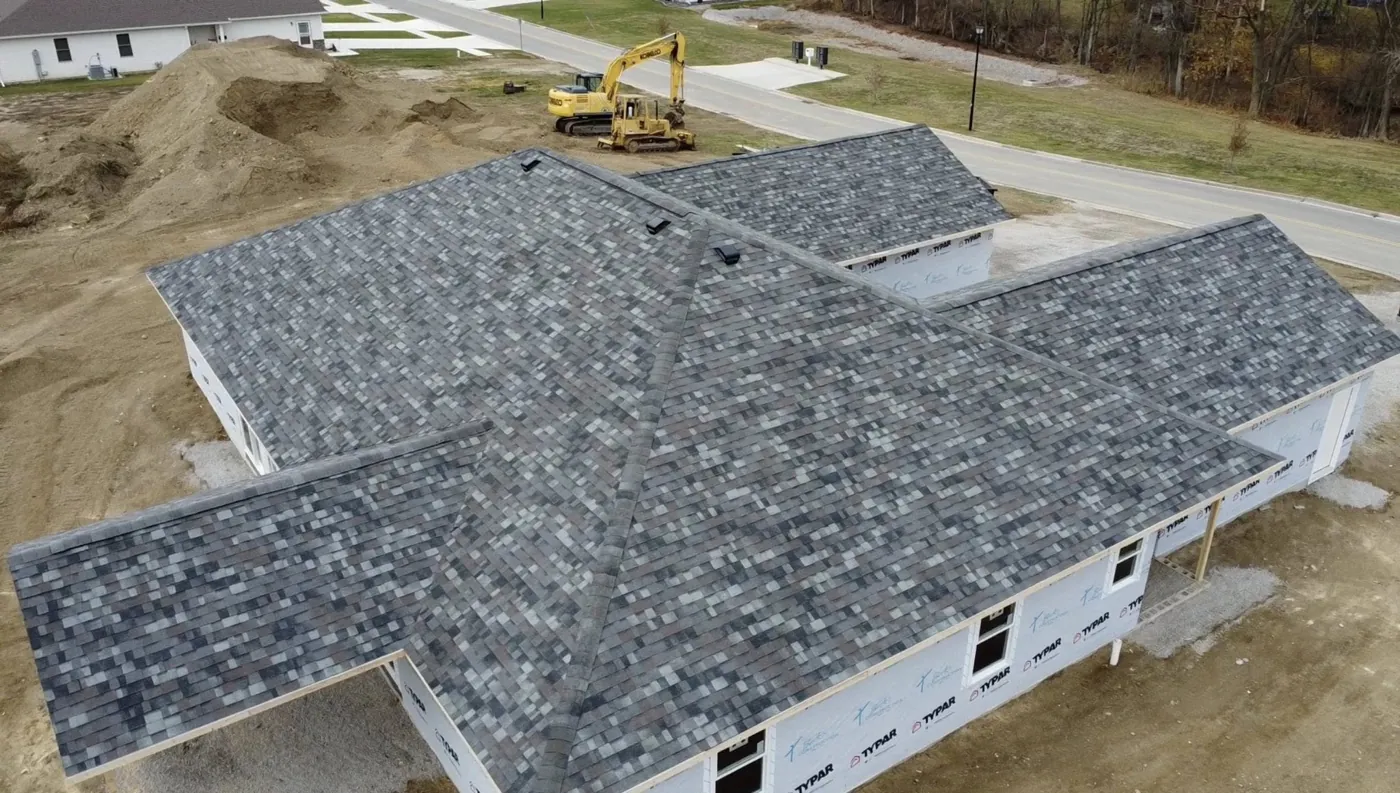 Big Horn Roofing aerial view of completed install